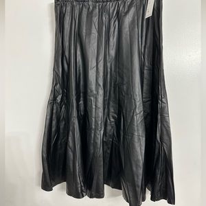 SAM FASHION NY Black Pleather Pleated Midi Skirt